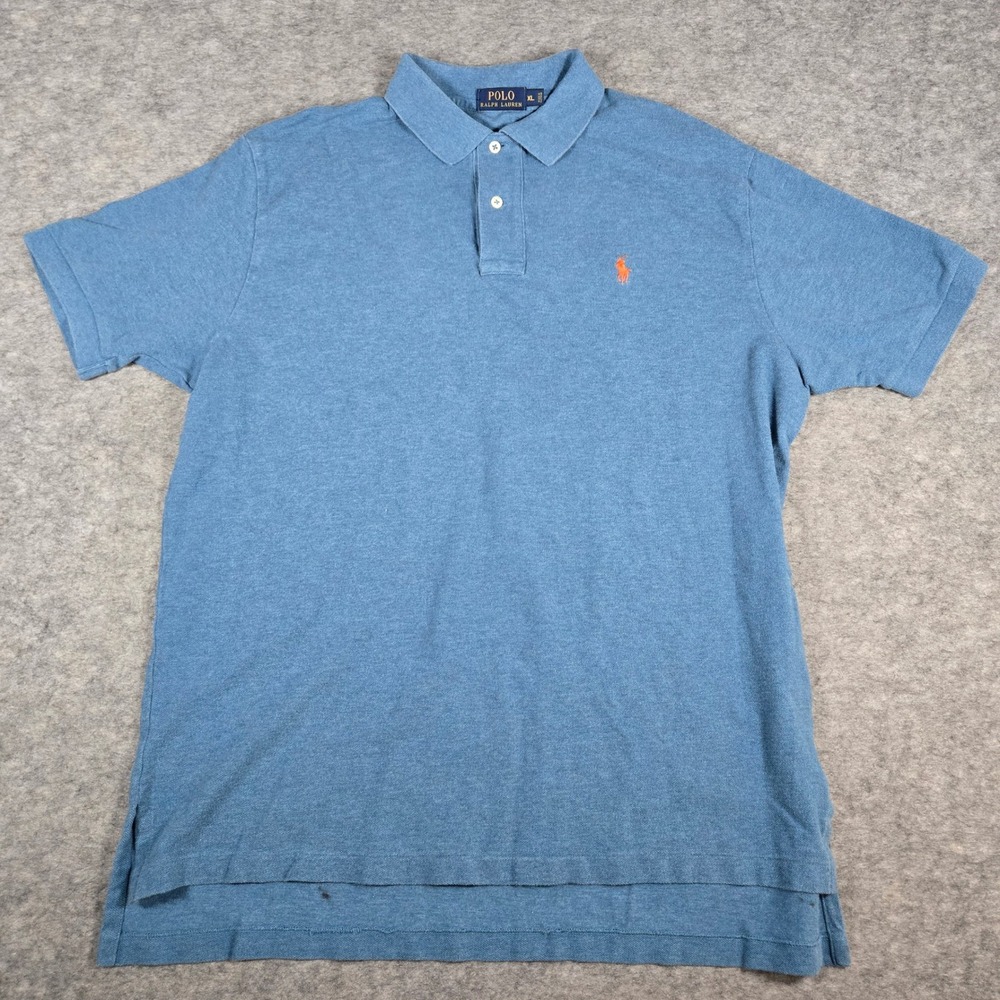 Polo Ralph Lauren Mens Blue Heathered Pique Short Sleeve Polo Shirt XL